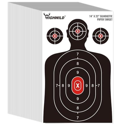Highwild Shooting Range Silhouette Paper Target 50 Pack - 14X22 Inches - Suitable for Handguns, Rifles, Airguns, BB Guns (White & Black) - $10.97 + FREE Shipping