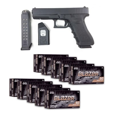 Glock 17 Gen3 9mm Pistol & 500 Rounds Of CCI Blazer Brass 9mm FMJ 124 Grain Ammo - $549.99 