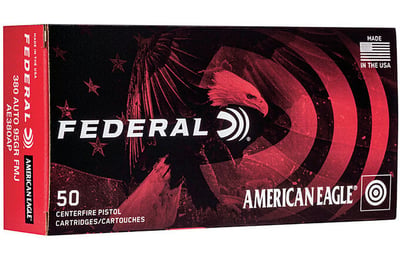 Federal American Eagle 380 ACP 95 GR FMJ Ammo Brass 50 Rounds - $17.89 