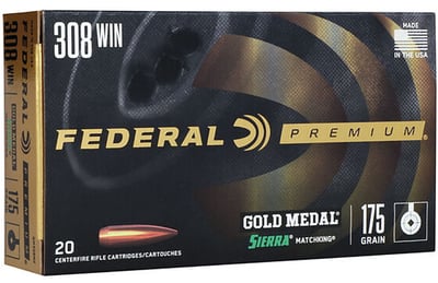 Federal Gold Medal .308 Win Ammo 175 GR Sierra Match King BTHP 20 Rounds - $28.65 