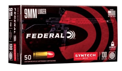 Federal Syntech PCC 9mm Luger Ammo 130gr TSJ Brass 50 Rounds - $19.99 