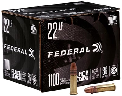 Federal Black Pack 22 Long Rifle 36gr Lead Hollow Point Rimfire Ammo - 1,100 round box - BF750 - $64.99 (FREE Shipping over $50)