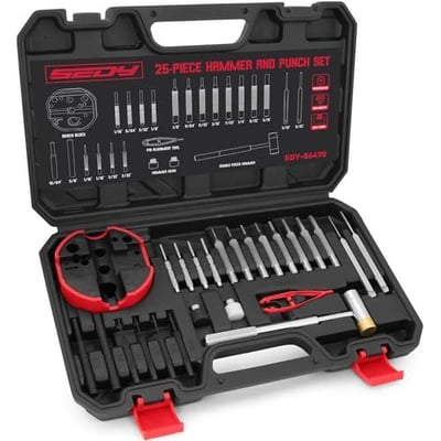 Pin Punch Hammer Set: 25-Piece Punch Set and Hammer with Bench Block, Steel Roll Pin Punch Set, Pin Punches with Replaceable Face Hammer - $25.99 + FREE Shipping