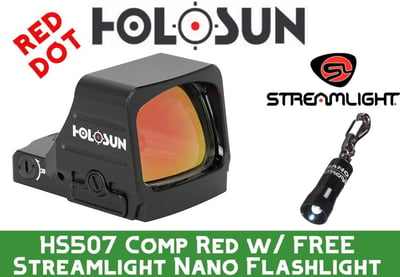 Holosun HS507COMP HS507COMP Black Anodized 1.1 x 0.87 CRS Red Multi Reticle. With FREE Streamlight Nano Flashlight - $369.99 