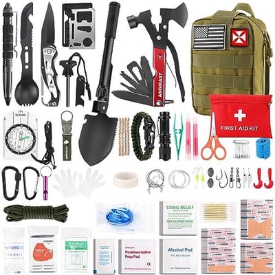 Survival Kit 256 in 1, First Aid Kit Survival Gear Tools Trauma Kit with Molle Pouch for Outdoor, Camping, Hunting, Hiking (Green) - $25.19  + FREE Shipping