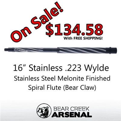 BCA "Bearclaw" 16" Heavy Barrel, w/ 1:8 Twist, .223 Wydle, Stainless Steel with Melonite Finish - $134.58 with Free Shipping!