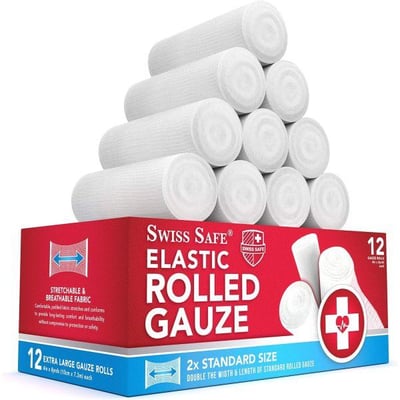 12 Pack of Swiss Safe Long Elastic Stretch Gauze Rolls 4 Inch x 8 Yards - $9.99 w/code "SESG50" + Free S/H 