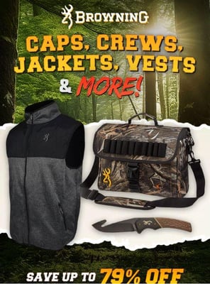 Browning Gear: crews, jackets, vest, knives & more - up to 79% off! (Free S/H over $25)