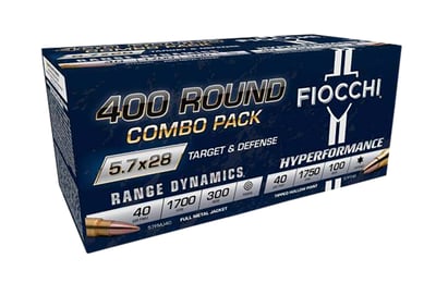 Fiocchi 5.7x28mm Ammo 40 Grain FMJ Combo Pack 400 Rounds - 57COMPT - $179.99 