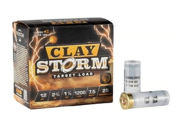 Fiocchi Clay Storm 12 Gauge 2-3/4" 1-1/8oz #7.5 Shot 1200 FPS 25/Box - $8.59 