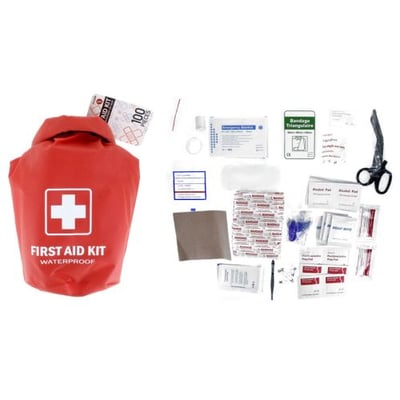 100 Pc First Aid Kit Stored in a Waterproof Red Dry Sack - $14.99 (buy 2 or more and get FREE shipping)