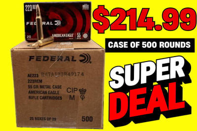 Federal American Eagle 223 55 Grain FMJ 500 Rounds - $214.99 