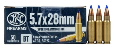 FN 5.7x28mm Ammo, 40gr V-MAX, Brass Casings, 50 Rounds - $24.99 