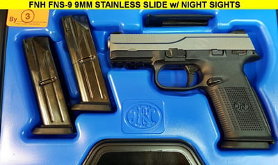 FNH FNS-9 9MM Stainless Slide w/ Night Sights + 3 10rd Mags #66932 - $449.99 + $25 Shipping in CONUS