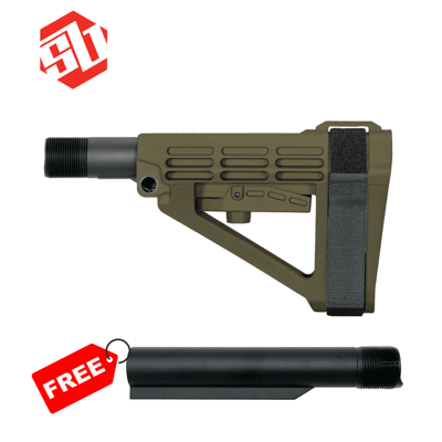 SB Tactical Pistol Stabilizing Brace SBA4, OD Green - $99.99 + FREE AR-15/M-4 MIL-Spec Black Buffer Tube 