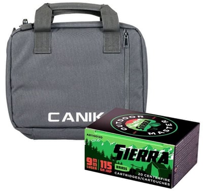  Sierra Outdoor Master 115 Grain JHP 9mm Ammo, 200rds & Canik Double Pistol Case - $79.90