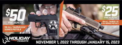 Taurus G2, G3 and GX4 Series Holiday Rebate
