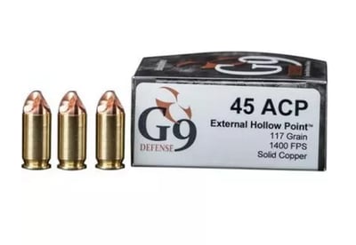 G9 Defense External Hollow Point 45 ACP Handgun Ammunition 20 Round Box - $39.99