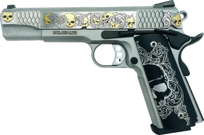 Smith and Wesson 1911 E-Series "Skulls" Gold Inlay On Stainless .45 ACP 5" 8Rds GrabAGun Exclusive - $1899.99 shipped with code "GAGSHIPOFF22" ($9.99 S/H on Firearms / $12.99 Flat Rate S/H on ammo)