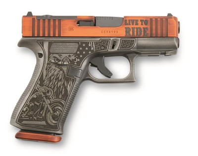 Glock G43X MOS 9mm, 3.4" Barrel, 10 Rounds, Motorcycle Live to Ride Engraved - $599.99 (Free Shipping over $99)