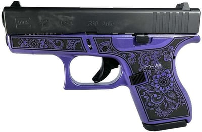 Glock 42 380 ACP Custom Mandala Engraved Purple Pearl Grip - $469