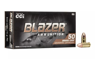 Blazer Brass FMJ 9mm 115 Gr Handgun Ammunition 50 Round Box - $11.99 