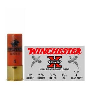 Winchester Super-X High Brass Ammo 12 Gauge 2-3/4" 1-1/4 Oz #4 Shot - 12 Gauge 2-3/4" 1-1/4 Oz #4 Shot 25/Box 0020892000179