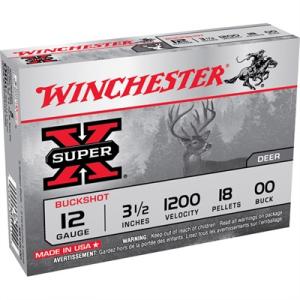 Winchester Super-X Ammunition 12 Gauge 3-1/2" Buffered 00 Buckshot 18 Pellets Box of 5 0020892007116