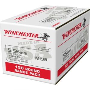 Winchester USA RIFLE 5.56x45mm NATO 55 grain Full Metal Jacket Brass Centerfire Rifle Ammo 150 WM193150