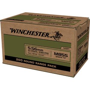 Winchester 5.56x45mm NATO 62 grain Green Tipped Full Metal Jacket Brass Cased Centerfire Rifle Ammo 200 Rounds WM855200 0020892228641