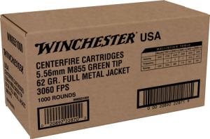 Winchester 5.56x45mm NATO 62 grain Green Tipped Full Metal Jacket Brass Cased Centerfire Rifle Ammo 1000 Rounds WM8551000 0020892228702