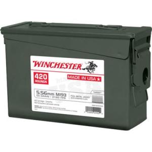 Winchester USA RIFLE 5.56x45mm NATO 55 grain Full Metal Jacket Brass Centerfire Rifle Ammo 420 WM193420CS