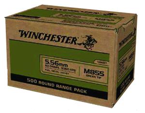 Winchester 5.56x45mm NATO 62 grain Green Tipped Full Metal Jacket Brass Cased Centerfire Rifle Ammo 500 Rounds WM855500 0020892229280