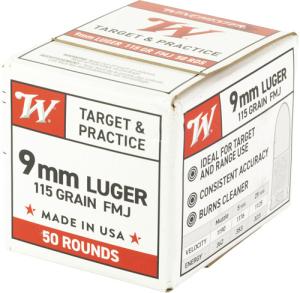 Winchester Winchester USA Target & Training FMJ Pistol Ammunition 50 Round Box 0020892232594