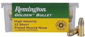 Remington Golden Bullet, .22 Short, High Velocity, Plated Round Nose, 29 Grain, 100 Rounds 0047700481401