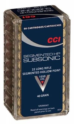 CCI .22 Long Rifle SubSonic 40 Grain Segmented Hollow Point Ammunition, 50 Rounds - 0074