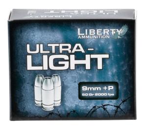 Liberty Ammunition Ultra-Light 9mm +P Ammunition 20 Rounds 50 Grain Lead Free Solid Copper HP 2000+fps