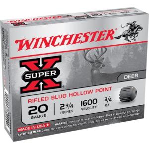 Winchester Super-X 20 Gauge Shotgun Ammo - 20 Gauge 2-3/4" 3/4 Oz Rifled Slug 5/Box
