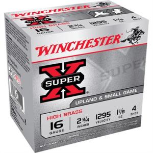 Winchester Super-X High Brass Ammo 16 Gauge 2-3/4" 1-1/8 Oz #4 Shot - 16 Gauge 2-3/4" 1-1/8 Oz #4 Shot 25/Box 020892000742