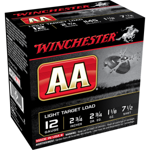 Winchester AA Light Target Ammunition 12 Gauge 2-3/4" 1-1/8 oz #7-1/2 Shot Box of 25