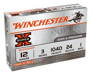 Winchester Super-X Buckshot Ammo 12 Gauge 3" #1 Shot - 12 Gauge 3" 24 Pellets #1 Shot 5/Box XB1231