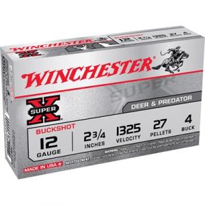 Winchester Super-X 12 Gauge Shotgun Ammo - 12 Gauge 2-3/4" 27 Pellets #4 Buck 5/Box XB124