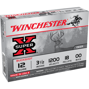 Winchester Super-X Ammunition 12 Gauge 3-1/2" Buffered 00 Buckshot 18 Pellets Box of 5 XB12L00