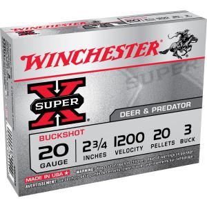 Winchester Ammo XB203 Super-X 20 Gauge 2.75" 20 Pellets 3 Buck Shot 5 Bx/ 50 Cs
