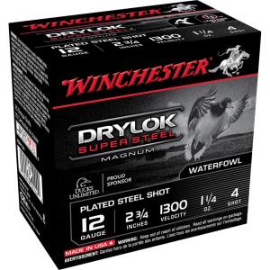 Winchester Super-X Drylok Super Steel Shotshells 12ga 2-3/4" 1-1/4oz 1300 fps #4 25/ct XSM124
