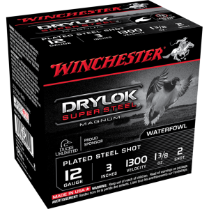 Winchester Drylok Super Steel Magnum 12 Gauge Shotgun Ammo - 12 Gauge 3" 1-3/8 Oz #2 Steel Shot 25/Box XSM1232