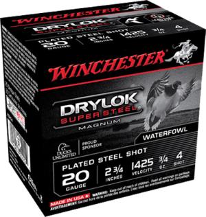 Winchester Drylok Ammo 20 Gauge 2-3/4" 3/4 Oz #4 Steel Shot - 20 Gauge 2-3/4" 3/4 Oz #4 Steel Shot 25/Box XS204