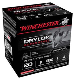 Winchester Drylok Ammo 20 Gauge 3" 1 Oz #4 Steel Shot - 20 Gauge 3" 1 Oz #4 Steel Shot 25/Box XSM2034