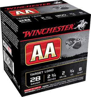 Winchester AA Target Ammunition 28 Gauge 2-3/4" 3/4 oz #8 Shot Case of 250 (10 Boxes of 25) 