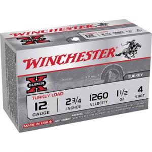Winchester Super-X Turkey Load 12 Gauge Shotgun Ammo - 12 Gauge 2-3/4" 1-1/2 Oz #4 Shot 10/Box X12MT4